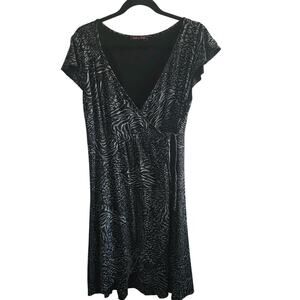 fresh produce Black Patterned Midi Wrap Dress